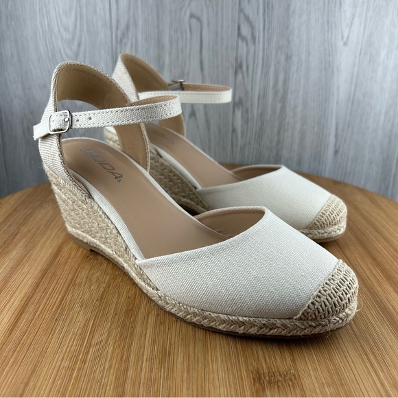 Moda Shoes - Cream Espadrille Shoes with Wedge Heel (L-BGE COT)